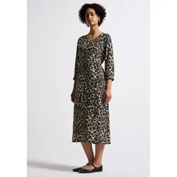 Street One Damen A144498 Kleid, Schwarz, Größe 38 - Elegantes Freizeitkleid mit grafischem Muster, Raffung an der Taille und V-Ausschnitt, ideal für jeden Anlass – weich und bequem aus Viskose.