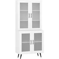 Costway Buffetschrank Weiß mit 4 Türen - Eleganter Buffetschrank mit 4 durchsichtigen Türen für optimale Sicht und Organisation. Verstellbares Regal im unteren Bereich passt sich Ihren Bedürfnissen an. Stabil auf erhöhten Metallbeinen für eine zuverlässige Nutzung.