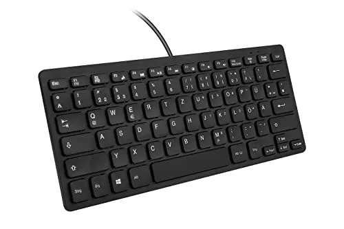 M MC Saite MCSaite Wired Mini Schwarz Tastaturen - Spritzwassergeschützt, Mini Tastatur ohne nummernblock, Ergonomische compact Design für Windows PC Desktops, Laptop (QWERTZ Deutsch)