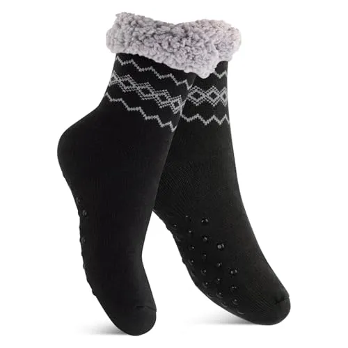 Footstar Damen und Herren Winter Haussocken (1 Paar) Kuschelsocken - Schwarz 35-38