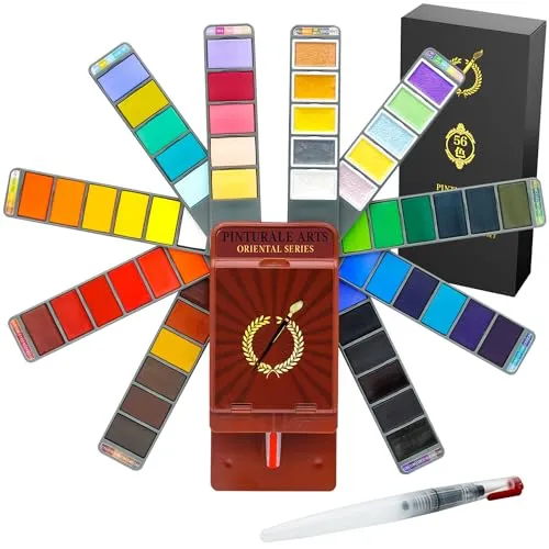 Pinturale Arts Aquarellfarben Set - 56 Premium Farben mit Metallic - Malfarben Set mit 56 hochwertigen Aquarellfarben, inklusive Metallic- und Pastellfarben. Ideal für Künstler und Anfänger, perfekt für kreative Projekte unterwegs.