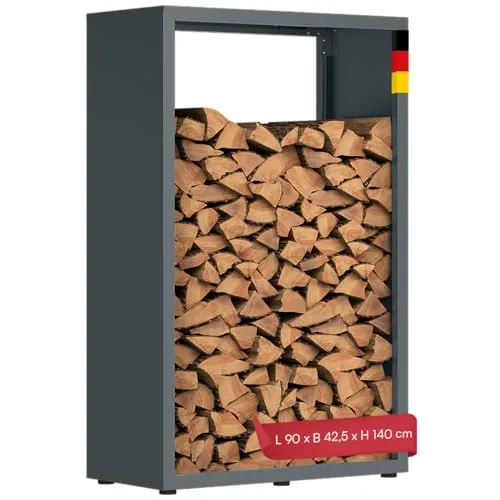 STEELSØN Keid Kaminholzregal 140x90x42,5 cm – Robustes Metallregal für Brennholz - Praktisches Kaminholzregal aus wetterfestem Metall für Innen- und Außenbereiche. Ideal zur geordneten Aufbewahrung von Brennholz und platzsparend in der Nutzung. Langlebig und rostfrei für dauerhafte Freude.