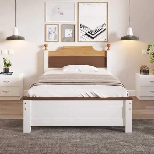 Flieks Jugendbett Holzbett 90x200 cm mit Lattenrost – Klassisches Einzelbett mit Kopfteil - Elegantes Holzbett mit runden Zierkugeln und robustem Kiefernholz. Ideal für Kinder und Jugendliche, mit einer maximalen Tragfähigkeit von 100 kg. Perfekt für stilvolle Interieurs.