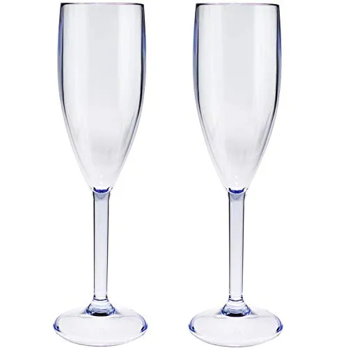 Acryl Champagner Fluter Sektglas 150 ml BLAU klar - Gläser - Champagnerglas für Camping Küche - Trinkkelch Goblet - elegantes Design - Outdoor Partyglas - Bruchfest Kunststoff Glas Kelch bruchfest 2 x