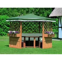 promadino Pavillon Marburg Set, inkl. Sitzgruppe - Sechseckiger Pavillon aus imprägniertem Kiefernholz mit Sitzgruppe, ideal für Gartenpartys und entspannte Stunden im Freien.