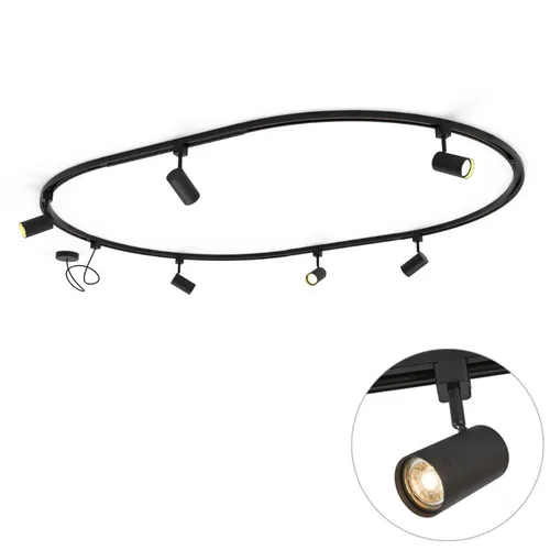 Qazqa Schienensystem-Set Iconic Jeana 6-flammig Schwarz - Elegantes Schienensystem für den Innenbereich, aus Aluminium gefertigt. Ideal zur stilvollen Beleuchtung ohne Leuchtmittel, maximales Licht mit GU10-Fassungen.