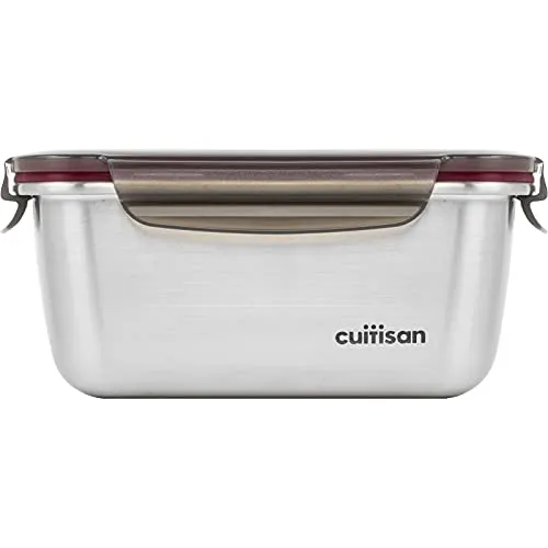 CANDL Cuitisan Frischhaltedose aus Edelstahl mit Clipverschluss, 980ml - Frischhaltedose aus rostfreiem Edelstahl, mikrowellen- und ofengeeignet bis 400°C, 100% luftdicht und antibakteriell für hygienische Lebensmittelaufbewahrung.
