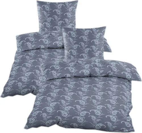 Biber Bettwäsche 135x200 cm 4tlg. Winter Garnitur 100% Baumwolle mit Reißverschluss Blau Grau Silber Gemustert