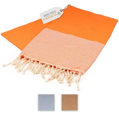 Sandrella | Hamamtuch | Recycelte Baumwolle | Sauna-, Strand-, Dusch-, Bade- & Yogatuch | 90x170cm | Orange