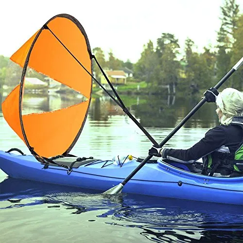 Groß 108cm Kajak Windsegel Paddel Tragbar Kanus Popup Downwind Segel Kit Kajak Zubehör Für Schlauchboote Kajaks Kanus Einfaches Setup & Schnell Einsetzbar (Orange)