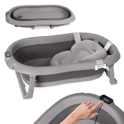 moovkee Faltbare Babybadewanne 80 cm Dunkel Grau mit Thermometer