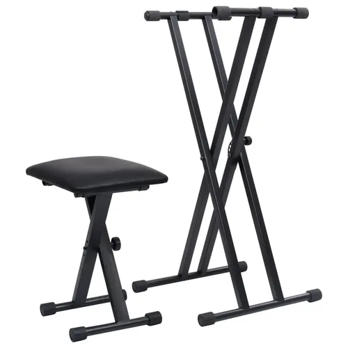 vidaXL Doppelstrebiger Keyboardständer Hocker Set - Drumhocker aus robustem Stahl, bietet Stabilität und Komfort für Musiker, ideal für Proben und Auftritte.