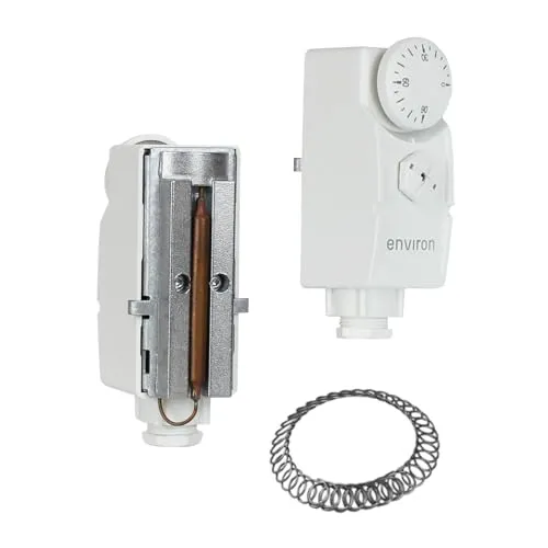 ENVIRON- Anlegethermostat Regelbereich 0-90°C mit Spannfeder | Anlegethermostat mit Drehknopf und Schraubenfeder, analoger Rohranlegethermostat für Heizung und Kühlung