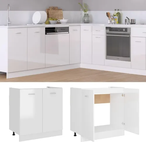 vidaXL Spülenunterschrank Lyon Hochglanz-Weiß 80x46x81,5 cm - Einbauküchen-Komponenten mit elegantem Hochglanz-Design, bietet optimalen Stauraum und sorgt für Ordnung in Ihrer Küche.