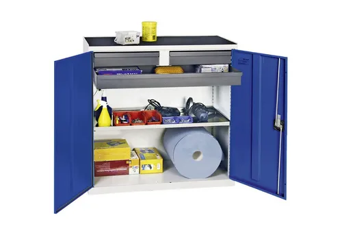 Stumpf Werkzeug- und Materialschrank Serie 3000 lichtgrau / enzianblau mit 3 Schubladen - Robuster Werkzeug- und Materialschrank mit stabiler Konstruktion und 3 Schubladen auf Teleskopführungen. Ideal für gewerbliche Lagerung, schlag- und kratzfest für lange Lebensdauer.