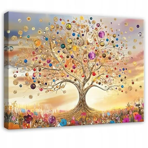 WallArena - Leinwand Bilder Baum Gustav Klimt - 100x70 cm Leinwandbilder - Bild auf leinwand - Wandbild XXL groß Wandbilder für Wohnzimmer Schlafzimmer Wohnzimmerbilder Modern kunstdruck - Kunst Gold