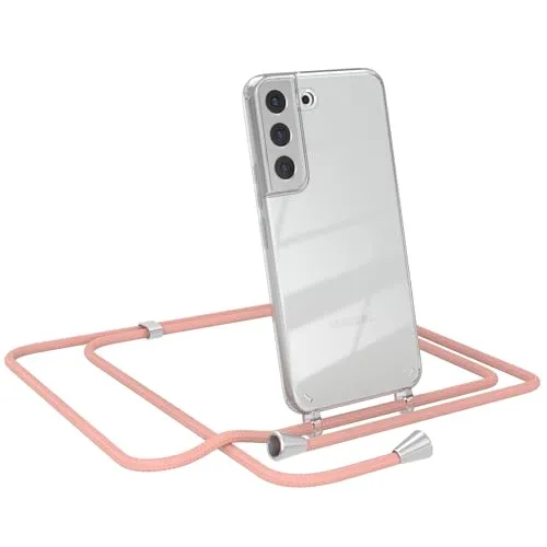 EAZY CASE - Smartphone Necklace - kompatibel mit Samsung Galaxy S22 5G, Tasche Kette Schultertasche Crossbody Bag, Handyhülle zum Umhängeband Kordel in komplett Alt Rosa mit Endstücken in Silber