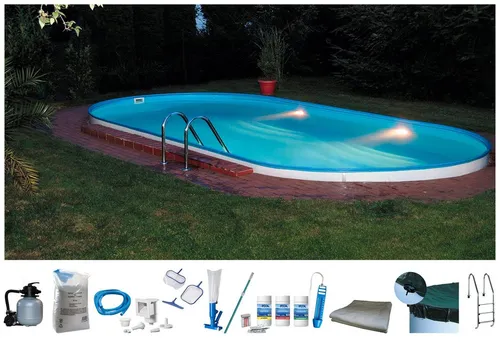my POOL BWT Ovalpool PREMIUM mit blauer Innenfolie (Komplett-Set, 10-tlg) - Ovales Stahlwandbecken mit blauer Innenfolie, inkl. Sandfilteranlage und Zubehör. Robuste Bauweise für langlebigen Spaß im Garten. Ideal für die ganze Familie!