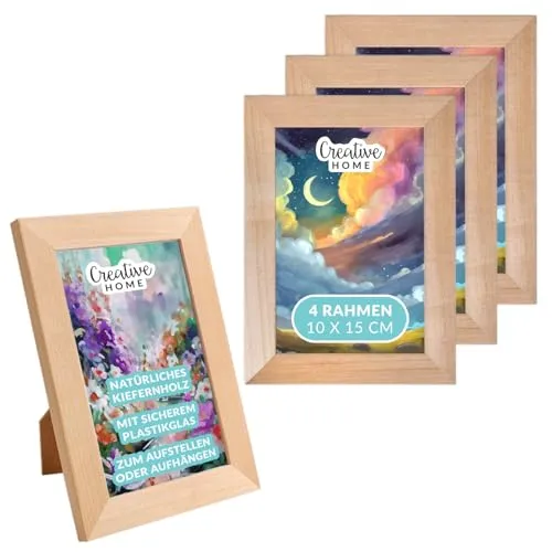 Creative Home 2er Bilderrahmen 10x15 cm Set | Unlackiert Fotorahmen aus Kiefern-Holz | mit Rückwand zum Auf-Stellen und Auf-Hängen | Portrait-Rahmen | Geschenk | 2er-Pack