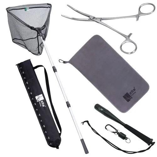 Zite Fishing Gummierter Kescher 2,10m 3-tlg. Set - Praktisches Kescherbundle für Angler: inkl. Hakenlöser und Fischtöter. Gummierte Oberfläche schützt den Fisch und sorgt für eine einfache Handhabung. Ideal für den professionellen Einsatz.