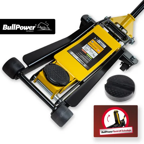 Profi Flach Hydraulischer Rangierwagenheber 3T Quicklift - Wagenheber & Unterstellböcke, hydraulisch, Tragkraft 3t, flach und ideal für PKW, mit Quicklift-Funktion für schnelles Anheben und 2 Gummiauflagen für zusätzlichen Schutz.