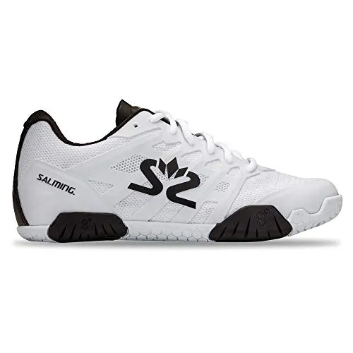 Salming Hallen-Indoorschuhe Hawk 2 Weiss Damen, Größe 41 1/3 (9,5) - Laufschuhe mit überarbeitetem Exoskelett für optimale Fußstabilität und sensationellem Grip dank der dynamischen HexaGrip-Außensohle – ideal für schnelle Bewegungen.