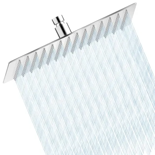 Regenduschkopf aus Edelstahl – HAUSPROFI feste Duschen mit Anti-Kalk-Silikondüsen – quadratisch 30 x 30 cm – gebürstetes Chrom-Finish