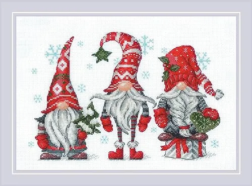 RIOLIS Counted Cross Stitch Kit - Gnomes - Zählbare Kreuzstich-Sets, komplette Stickpackung mit hochwertigem Material, inklusive Stoff, Nadel und Garn für ein kreatives Hobby.