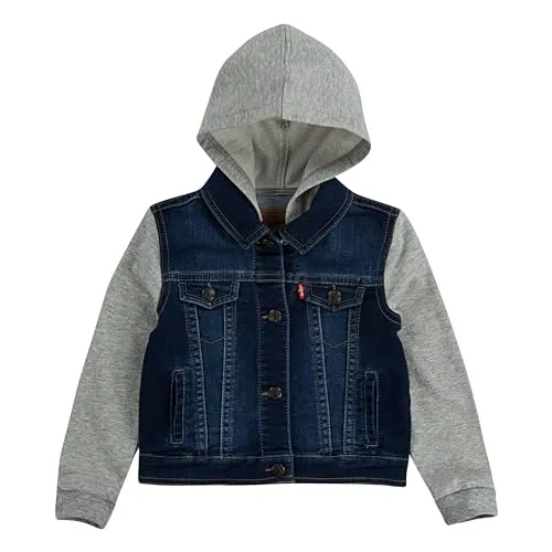 Levi's Kids Lvn Indigo Trucker-Jacke für Baby Jungen - Funktionsjacke aus leichtem Denim, ideal für lässige Outfits. Die Kapuze aus Baby French Terry sorgt für kuscheligen Schutz und zusätzlichen Komfort.