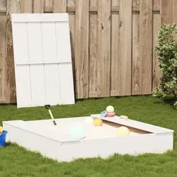 vidaXL Sandkasten mit Deckel Weiß 111x111 cm aus Kiefernholz - Sandkasten aus massivem Kiefernholz mit Schutzdeckel für sauberen Spielsand, ideal für kreative Spiele im Freien für Kinder von 2-8 Jahren.