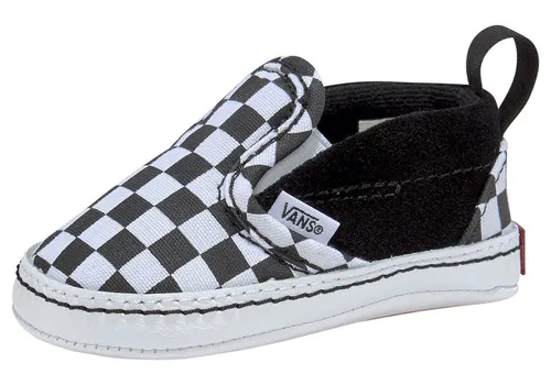 Vans Slip On V Crib Turnschuhe ohne Schnürsenkel in Weiß und Schwarz EU 17 - Halbschuhe für Babys, ideal für einfachen Einstieg dank Fersenlaschen und versteckten Einsätzen. Perfekte Passform mit kultigem Checkerboard-Muster und Vans Fersenlogo für einen klassischen Look.