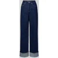 Tom Tailor Denim Regular Fit Wide Leg Jeans aus Baumwoll-Mix in Dunkelblau Melange, Größe S/30