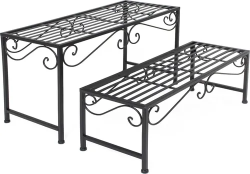 FRANK FLECHTWAREN Metall-Bank Ranken 2er Set - Gartendeko im zeitlosen Rankendesign, aus mattem Schwarz lackiert, ideal zum Verschönern Ihres Gartens oder Balkons. Maße: 64 x 24 x 25 cm und 68 x 28 x 40 cm.