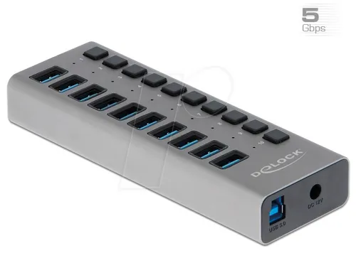Delock USB 3.0 Hub 10-Port - Zubehör für Desktop, bietet 10 SuperSpeed USB 3.0 Anschlüsse für schnelle Datenübertragung und vielseitige Anschlussmöglichkeiten.