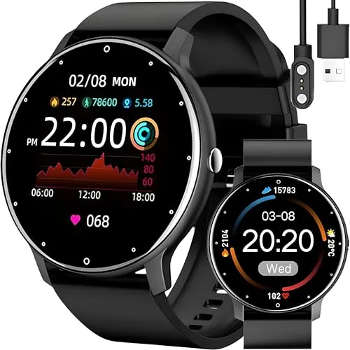 Retoo Smartwatch 45mm - Sportliche Touchscreen Armbanduhr für Herren und Damen - Smartwatch für Fitness und Alltag, kompatibel mit iOS & Android. Multisportmodus zur Verfolgung von Aktivitäten und Schlafqualität. Langlebiger Akku für mehrere Tage Nutzung.