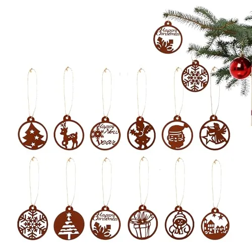 Weihnachtsanhänger mit Jute Schnur Rost im 12er Set
