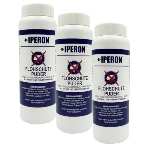 IPERON® Flohschutz Puder 3 x 100g - Effektives Flohschutz Puder für Hunde, Katzen und Nager. Schützt zuverlässig vor Flöhen und anderen Lästlingen ohne Wasser. Ideal für stressfreie Anwendung und hält das Fell trocken und sauber.