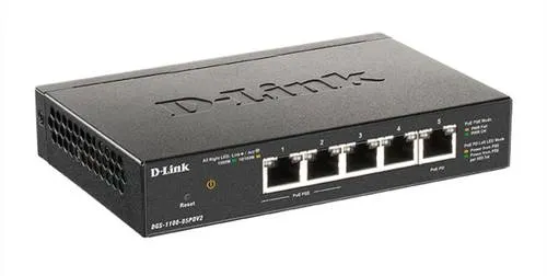 D-Link DGS-1100-05PDV2 - 5-Port Gigabit PoE Smart Switch, ideal für kleine Büros und Home-Offices mit bis zu 15,4 Watt pro Port
