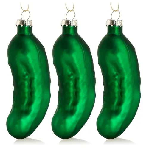 COM-FOUR® 3X Glas Christbaumschmuck 10 cm - Große Weihnachtsgurke aus echtem Glas - Weihnachtsbaum Anhänger in grün für die Weihnachtsdekoration - Christbaumgurke (Gurke matt - 3 Stück)