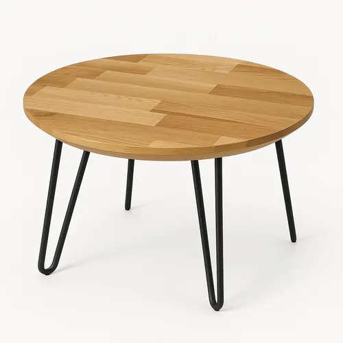 regalik Couchtisch Rund aus Eiche – Füße Metall schwarz, Moderner Wohnzimmertisch aus Massivholz, D 60, H 33 cm, Elegantes Design für Wohnzimmer, Robuster Beistelltisch für Sofa