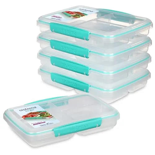 Sistema to GO-Brotdosen mit Fächern zum Portionieren | 820ml Lunchbox mit stapelbarem Design und Clips | BPA-frei | | 5 Vorratsdosen [82002]