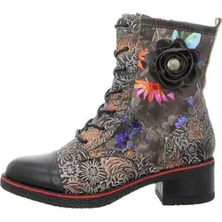 Laura Vita Stiefelette Leder/Textil - Wanderschuhe mit außergewöhnlichem Muster, ideal für modebewusste Damen. Das weiche Lederfußbett sorgt für hohen Tragekomfort.