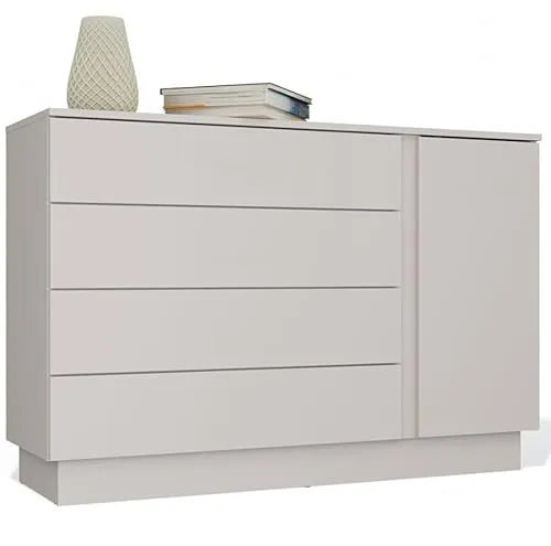 BDW - Kommode mit Schubladen - Sideboard Wohnzimmer, Schlafzimmer, Flur - 125 x 40 x 84 cm BxTxH - Geräumige Schubladenkommode, mit Tip ON System für Leichtes Öffnen - Amber 1D4S Kaschmir Beige