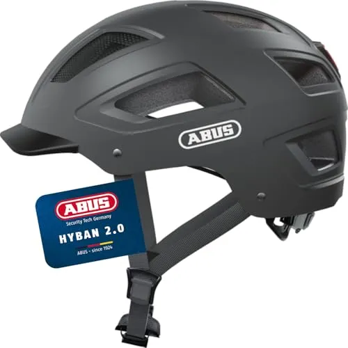ABUS Stadthelm Hyban 2.0 - Sicherer Fahrradhelm mit Rücklicht - Fahrradhelme: Der ABUS Hyban 2.0 bietet zuverlässigen Kopfschutz mit ABS-Hartschale und Reflektoren für hohe Sichtbarkeit. Ideal für Stadtfahrten und Ponytail-kompatibel.