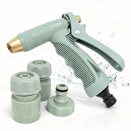 LIVLIG Gartenspritze mit Schlauchanschluss Set 1/2 Zoll - Bewässerungssysteme: Ergonomische und rutschfeste Handbrause in Grün mit drei Sprühmodi für präzise Wassersteuerung und einfache Montage an jedem ½ Zoll Gartenschlauch.