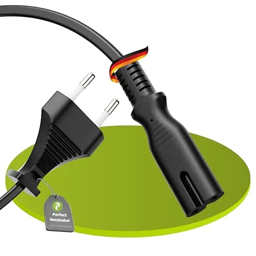 Perfect Stromkabel Netzkabel 2 Polig, 1,50m, Netzstecker Eurostecker Typ C auf Euro 8 Stecker IEC C7 Buchse, Strom Kabel Netzteil für Haushaltsgeräte, PS3, PS4, PS5, TV UVM, Schwarz