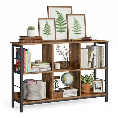 Regal Wohnzimmer Regal Bücherregal Fächerregal Sideboard Industrial - Industrielles Bücherregal mit 6 Fächern in Vintagebraun, ideal für stilvolle Aufbewahrung im Wohnzimmer oder Flur.