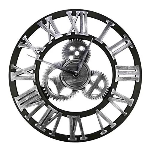 Produktbild HAITANG Große Wanduhr im Vintage-Stil,schwarz Wanduhr rund, Metall Geräuschlos Nicht tickend batteriebetrieben, 45CM römische Ziffern, Uhren für Wohnzimmer, Schlafzimmer, Küchen Dekoration