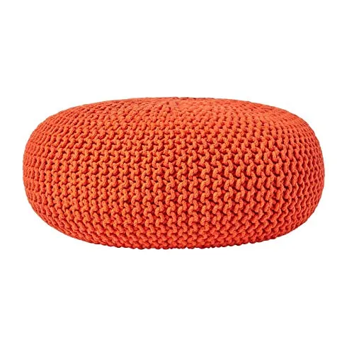 Homescapes Strick-Pouf Orange, 70 cm – Stilvoller Polsterhocker - Großer runder Strick-Pouf in Orange, ideal als bequeme Sitzgelegenheit oder Fußablage. Aus 100% Baumwolle und mit stabiler Füllung – vielseitig und pflegeleicht für jeden Wohnraum.