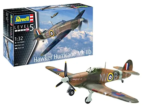 Revell 04968 1:32 Hawker Hurricane Mk IIb - Detailliertes Militärflugzeug Modell - Maßstab: 1:32, perfektes Modell für Sammler und Flugzeugenthusiasten, ideal für detailreiche Nachbildungen.